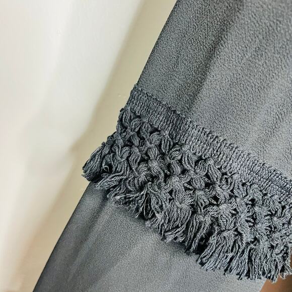 Sisley Shift Dress Medium Black Peasant Long Sleeve Fringe Versatile Knee Length - Picture 6 of 9